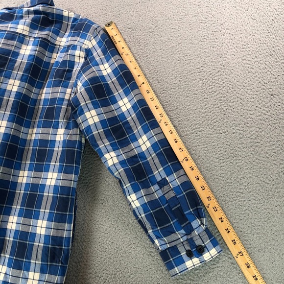 LL Bean Shirt Jacket Men L Tall Blue Plaid Slightly Fitted Quilted Lined Shacket - Picture 8 of 13